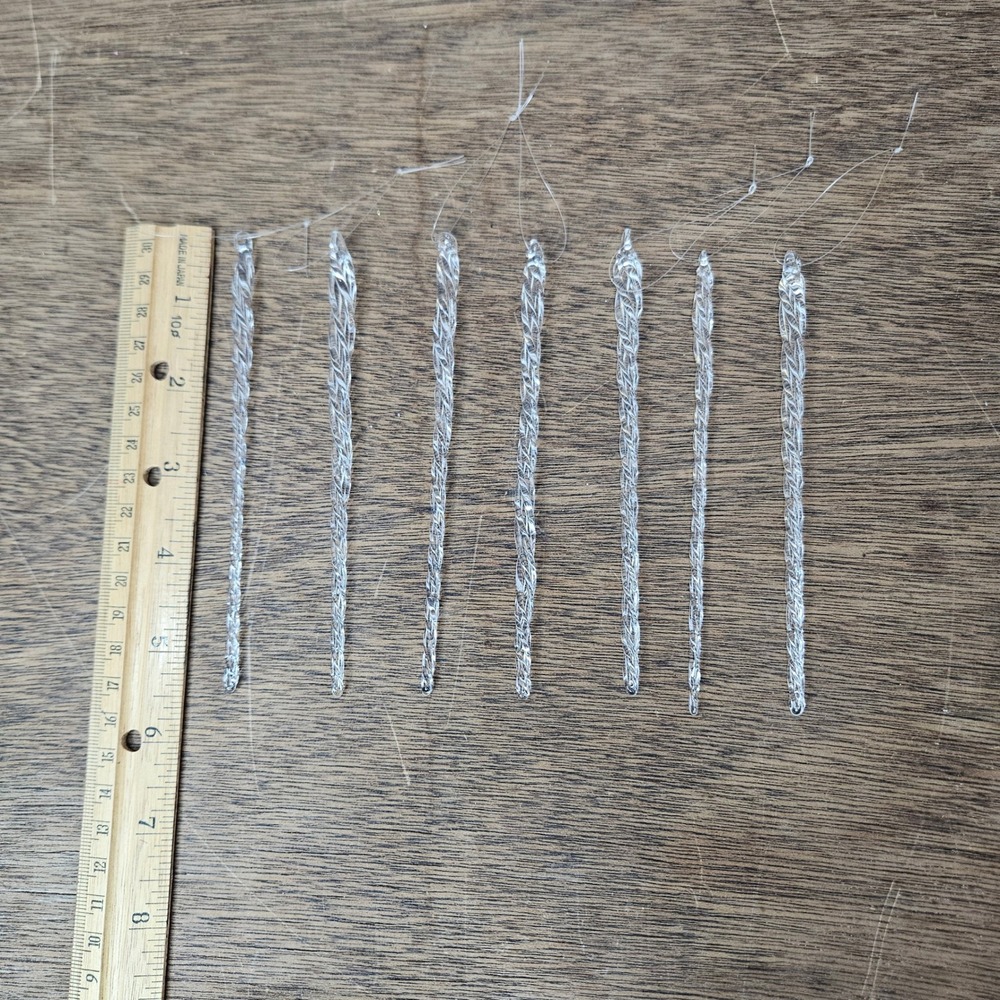 Clear Glass Twisted Icicle Christmas Ornaments Vtg Set of 7 Swirl 5.5" Handmade